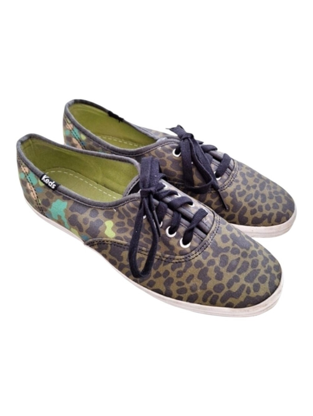 Keds Champion Women's Green Animal Cheetah Print Low Top Lace Up Sneaker sz7